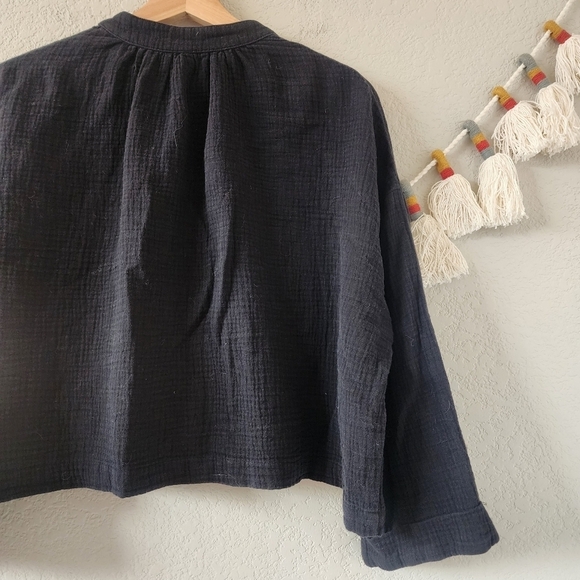 Rachel Pally Gauze Knit Button Front Crop Oversize Top Minimalist Boho Basics XS - Picture 8 of 10